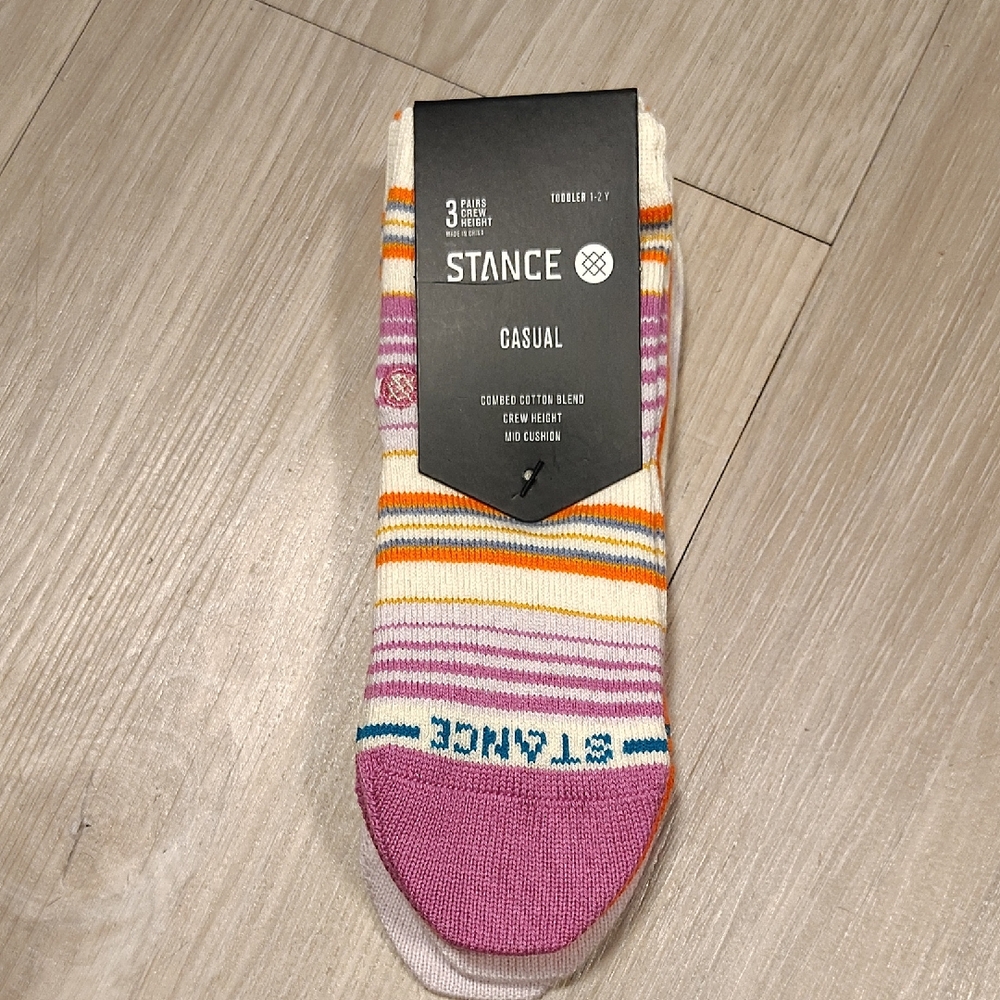 Stance Striped Casual Crew Socks in Purple, Yellow & Teal